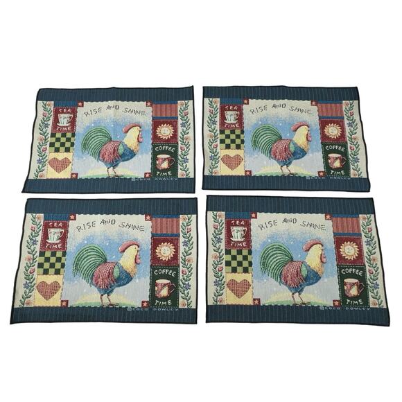 Coco Dowley Rooster Tapestry Placemats Set of 4 Rise And Shine Vintage Farmhouse - Picture 2 of 7